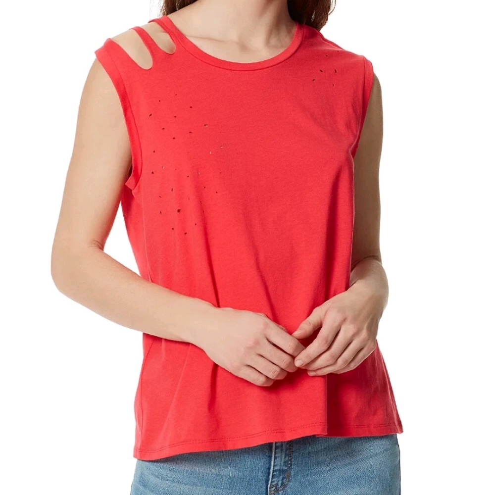 Frayed Jeans Womens Muscle Tee Tank Distressed Cotton Blend size S
